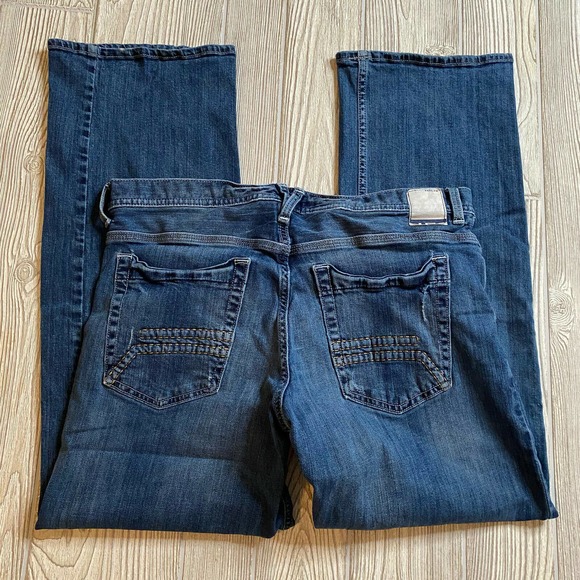 Helix N56 Loose Straight Jeans Mens 34x30 Med Wash Stretch Distressed - Picture 6 of 9